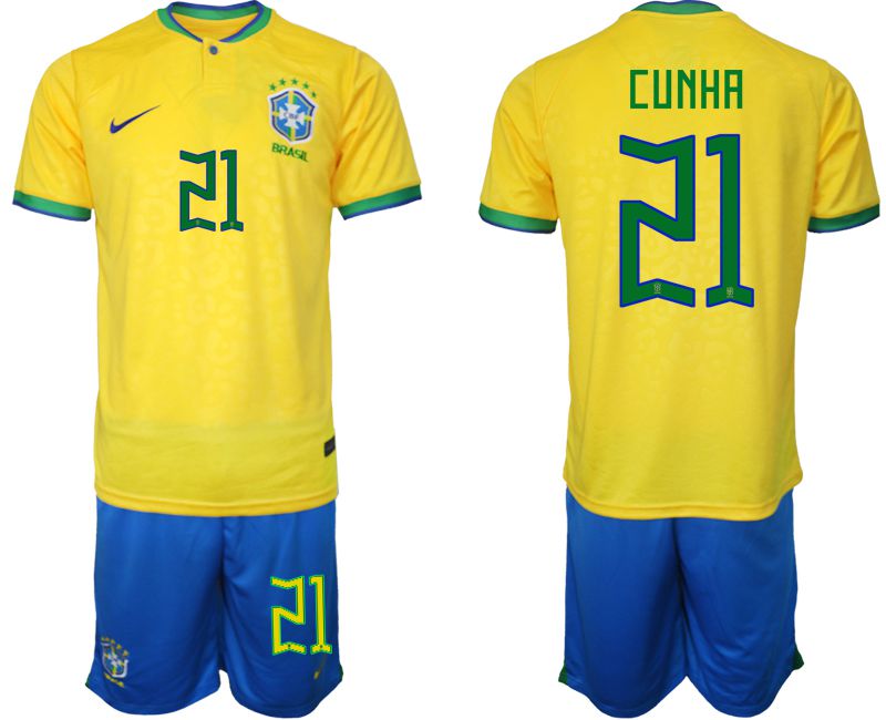 Men 2022 World Cup National Team Brazil home yellow #21 Soccer Jerseys